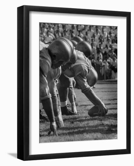 UCLA Football Line Shown in UCLA vs. Stanford Game-George Silk-Framed Photographic Print