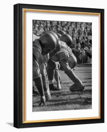 UCLA Football Line Shown in UCLA vs. Stanford Game-George Silk-Framed Photographic Print