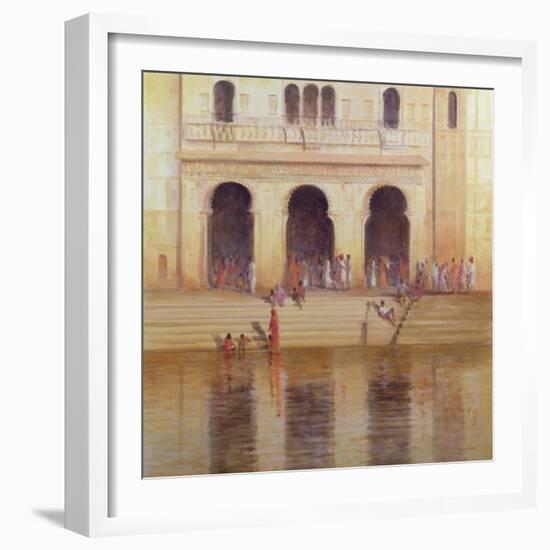 Udaipur Steps (Oil on Canvas)-Lincoln Seligman-Framed Giclee Print