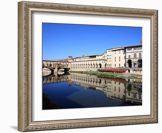 Uffizi Gallery Reflected in Arno River, Florence, UNESCO World Heritage Site, Tuscany, Italy-Vincenzo Lombardo-Framed Photographic Print