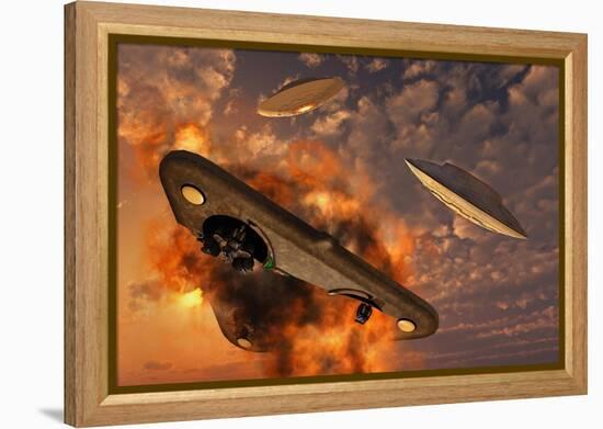 Ufo's from Different Alien Races Fighting Each Other in the Earth's Atmosphere-null-Framed Stretched Canvas