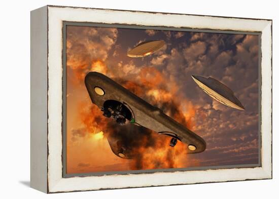 Ufo's from Different Alien Races Fighting Each Other in the Earth's Atmosphere-null-Framed Stretched Canvas