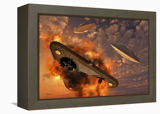 Ufo's from Different Alien Races Fighting Each Other in the Earth's Atmosphere-null-Framed Stretched Canvas