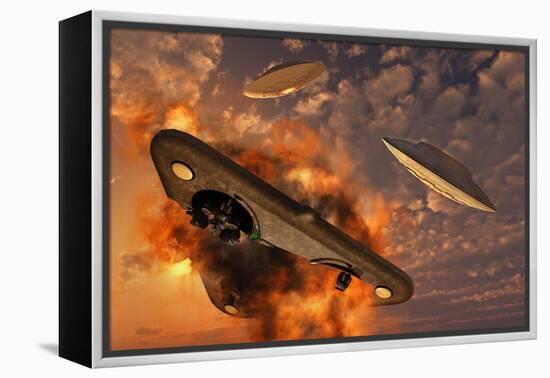 Ufo's from Different Alien Races Fighting Each Other in the Earth's Atmosphere-null-Framed Stretched Canvas