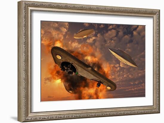 Ufo's from Different Alien Races Fighting Each Other in the Earth's Atmosphere-null-Framed Premium Giclee Print