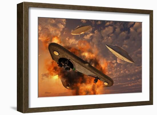 Ufo's from Different Alien Races Fighting Each Other in the Earth's Atmosphere-null-Framed Premium Giclee Print