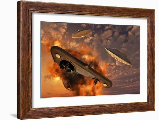 Ufo's from Different Alien Races Fighting Each Other in the Earth's Atmosphere-null-Framed Premium Giclee Print