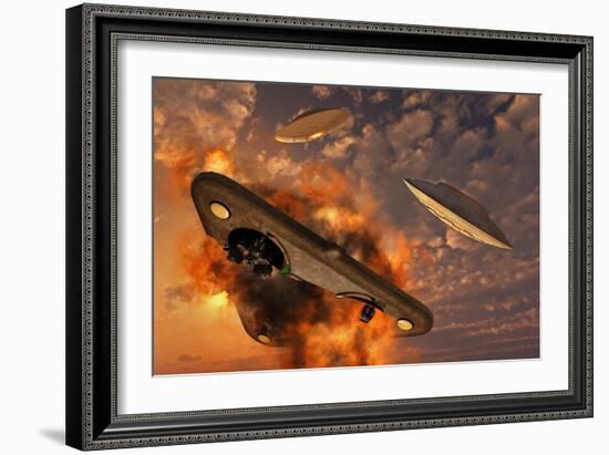 Ufo's from Different Alien Races Fighting Each Other in the Earth's Atmosphere-null-Framed Art Print