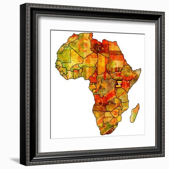 Uganda on Actual Map of Africa-michal812-Framed Art Print