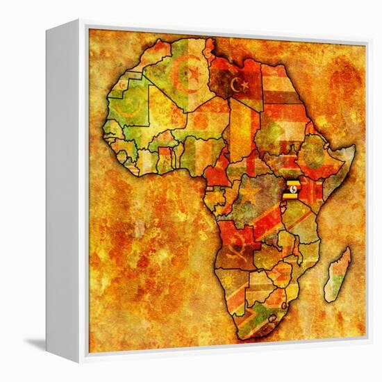 Uganda on Actual Map of Africa-michal812-Framed Stretched Canvas