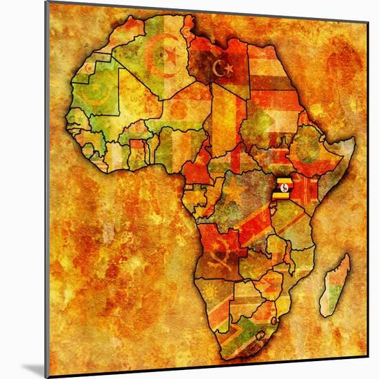 Uganda on Actual Map of Africa-michal812-Mounted Art Print