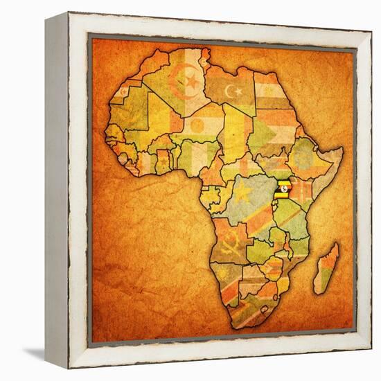 Uganda on Actual Map of Africa-michal812-Framed Stretched Canvas