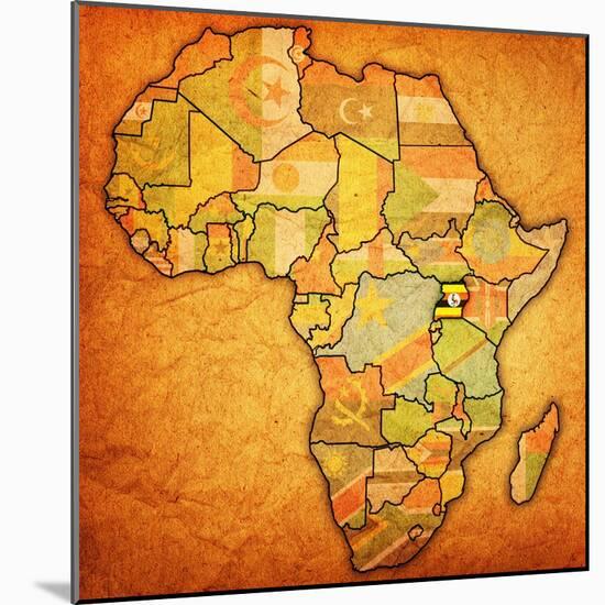 Uganda on Actual Map of Africa-michal812-Mounted Art Print