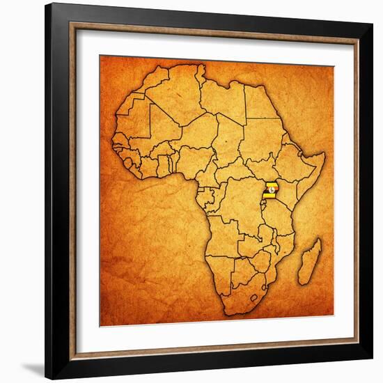 Uganda on Actual Map of Africa-michal812-Framed Art Print