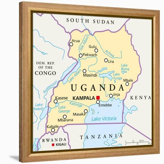 Uganda Political Map-Peter Hermes Furian-Framed Stretched Canvas