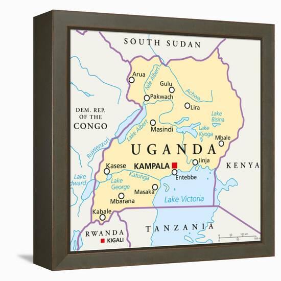 Uganda Political Map-Peter Hermes Furian-Framed Stretched Canvas