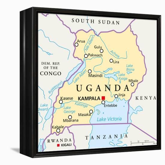 Uganda Political Map-Peter Hermes Furian-Framed Stretched Canvas