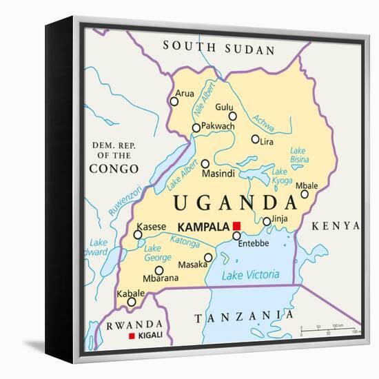 Uganda Political Map-Peter Hermes Furian-Framed Stretched Canvas