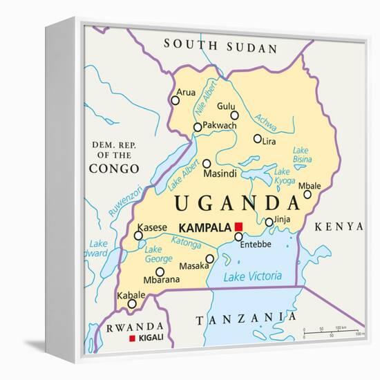 Uganda Political Map-Peter Hermes Furian-Framed Stretched Canvas