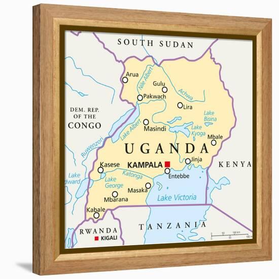 Uganda Political Map-Peter Hermes Furian-Framed Stretched Canvas