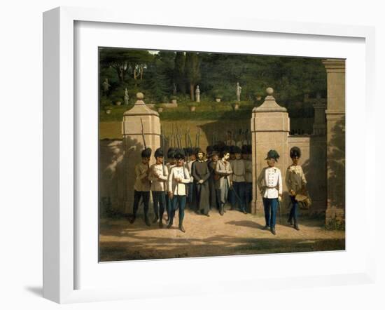 Ugo Bassi and Giovanni Livraghi Being Escorted to Charterhouse to Be Shot-Silvio Faccioli-Framed Giclee Print