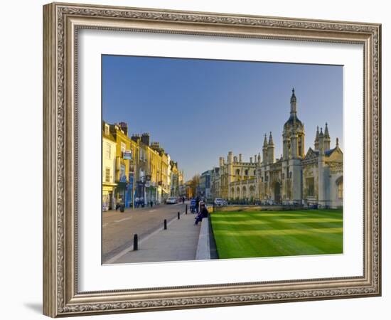 UK, England, Cambridge, King's Parade and King's College on Right-Alan Copson-Framed Photographic Print