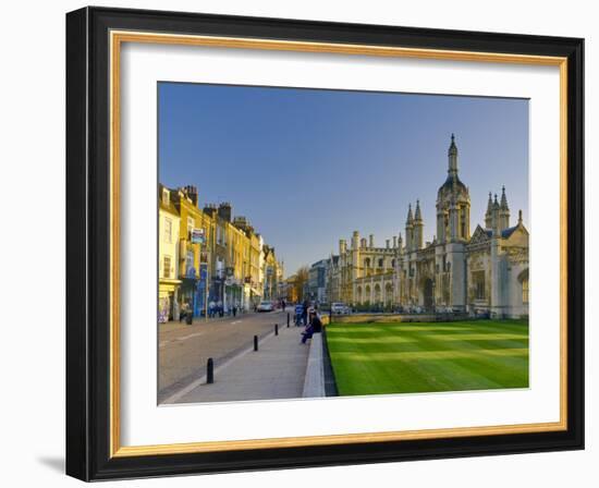 UK, England, Cambridge, King's Parade and King's College on Right-Alan Copson-Framed Photographic Print