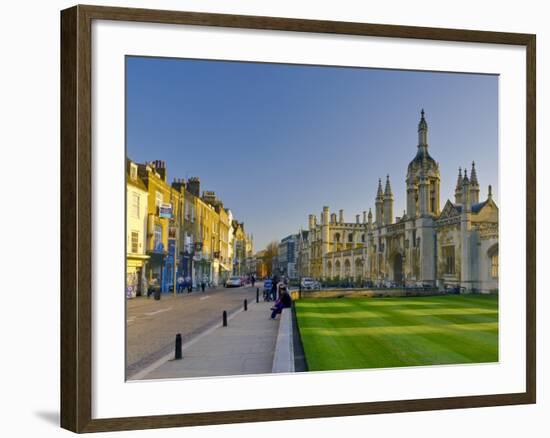 UK, England, Cambridge, King's Parade and King's College on Right-Alan Copson-Framed Photographic Print