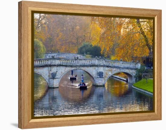 UK, England, Cambridge, the Backs, Clare and King's College Bridges over River Cam in Autumn-Alan Copson-Framed Premier Image Canvas