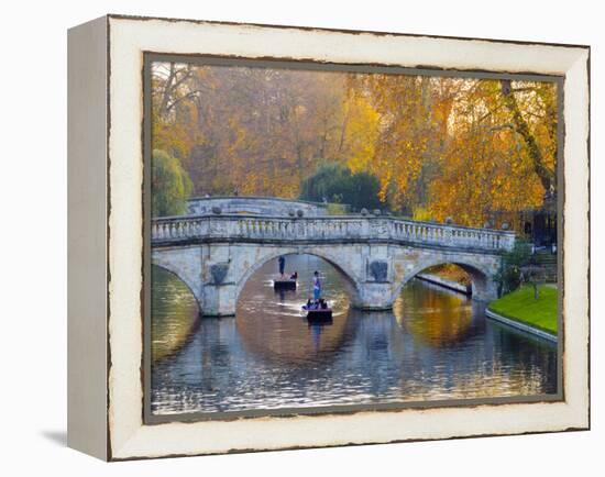 UK, England, Cambridge, the Backs, Clare and King's College Bridges over River Cam in Autumn-Alan Copson-Framed Premier Image Canvas