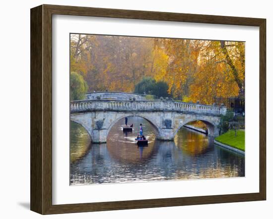 UK, England, Cambridge, the Backs, Clare and King's College Bridges over River Cam in Autumn-Alan Copson-Framed Photographic Print