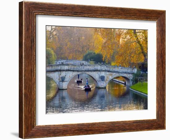 UK, England, Cambridge, the Backs, Clare and King's College Bridges over River Cam in Autumn-Alan Copson-Framed Photographic Print