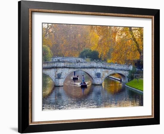 UK, England, Cambridge, the Backs, Clare and King's College Bridges over River Cam in Autumn-Alan Copson-Framed Photographic Print