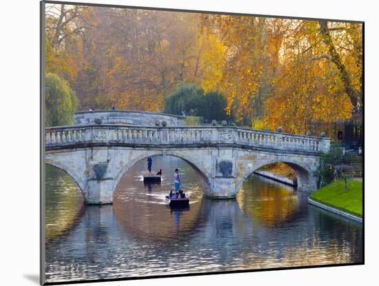 UK, England, Cambridge, the Backs, Clare and King's College Bridges over River Cam in Autumn-Alan Copson-Mounted Photographic Print