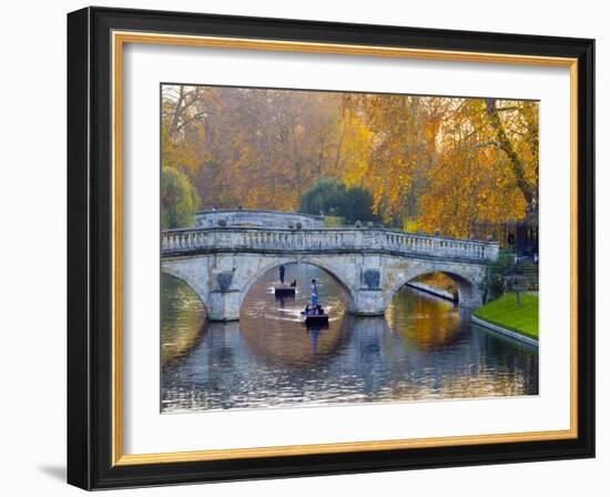 UK, England, Cambridge, the Backs, Clare and King's College Bridges over River Cam in Autumn-Alan Copson-Framed Photographic Print