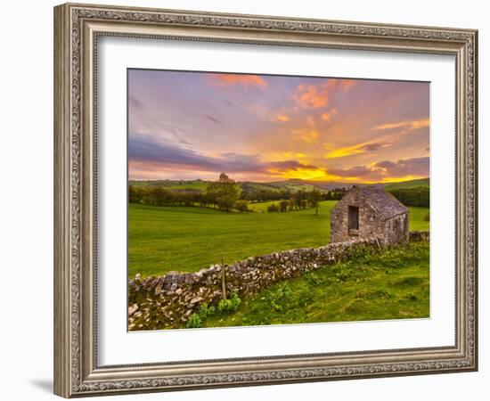 UK, England, Derbyshire, Peak District National Park, River Manifold Valley Near Ilam,Dry Stone Wal-Alan Copson-Framed Photographic Print