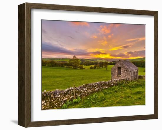 UK, England, Derbyshire, Peak District National Park, River Manifold Valley Near Ilam,Dry Stone Wal-Alan Copson-Framed Photographic Print