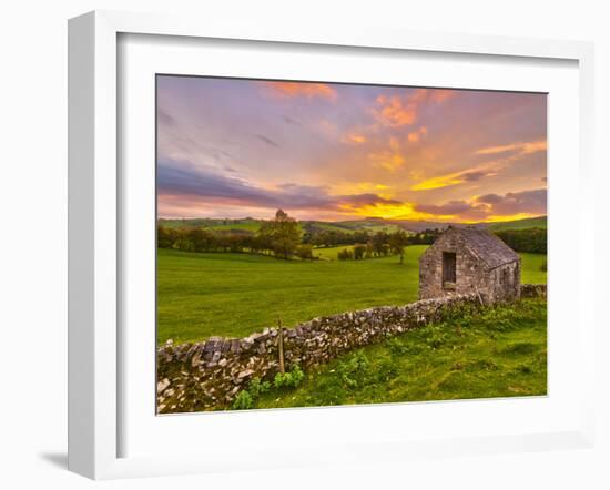 UK, England, Derbyshire, Peak District National Park, River Manifold Valley Near Ilam,Dry Stone Wal-Alan Copson-Framed Photographic Print