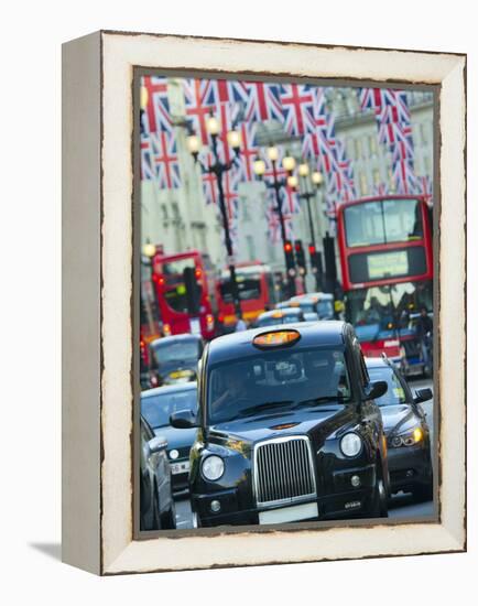 UK, England, London, Regent Street, Taxis and Union Jack Flags-Alan Copson-Framed Premier Image Canvas