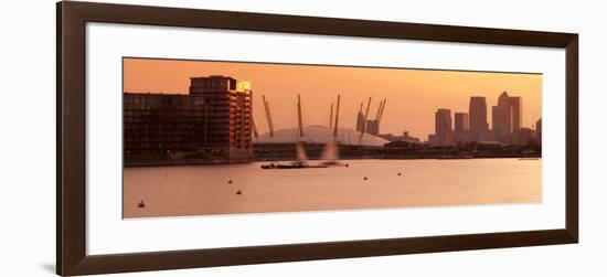 Uk, England, London, Royal Victoria Dock, Canary Wharf Skyline and O2 Arena (Millennium Dome)-Alan Copson-Framed Photographic Print