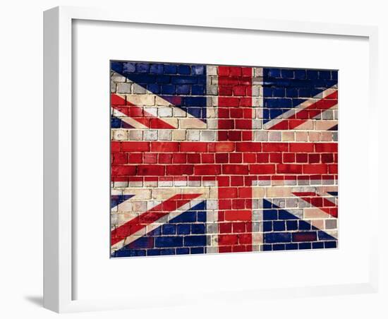 Uk Flag On A Brick Wall Background-Steve18-Framed Art Print