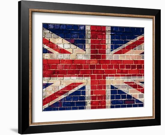 Uk Flag On A Brick Wall Background-Steve18-Framed Art Print