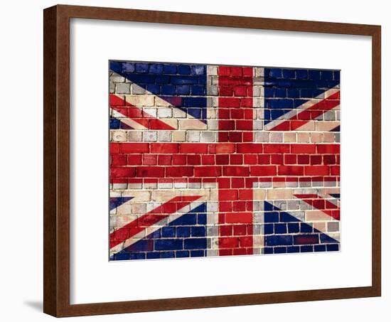 Uk Flag On A Brick Wall Background-Steve18-Framed Art Print