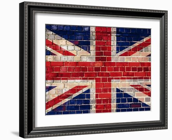 Uk Flag On A Brick Wall Background-Steve18-Framed Art Print