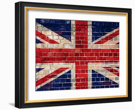 Uk Flag On A Brick Wall Background-Steve18-Framed Art Print