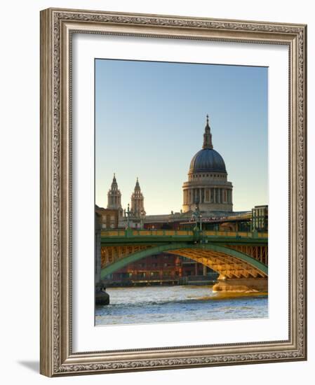 Uk, London, St; Paul's Cathedral and Canon Street Railway Bridge across River Thames from Southwark-Alan Copson-Framed Photographic Print