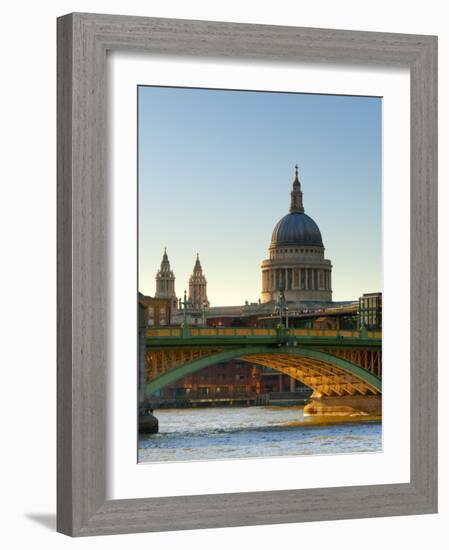 Uk, London, St; Paul's Cathedral and Canon Street Railway Bridge across River Thames from Southwark-Alan Copson-Framed Photographic Print