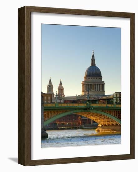 Uk, London, St; Paul's Cathedral and Canon Street Railway Bridge across River Thames from Southwark-Alan Copson-Framed Photographic Print