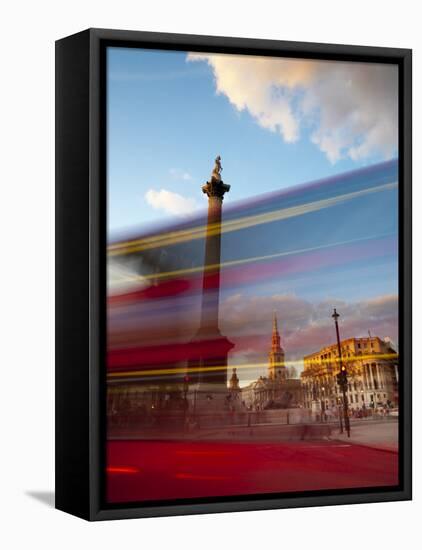 Uk, London, Trafalgar Square, Nelson's Column and Blurred Bus-Alan Copson-Framed Premier Image Canvas