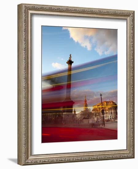 Uk, London, Trafalgar Square, Nelson's Column and Blurred Bus-Alan Copson-Framed Photographic Print